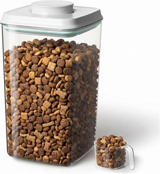 Dog Food Storage Container, 4L/4.2 Qt Airtight Pet Canister with One-Touch Lid, 130ml Scoop, BPA-Free Stackable Clear Kibble Holder for Kibble, Cat Food and Treats by Aloxina