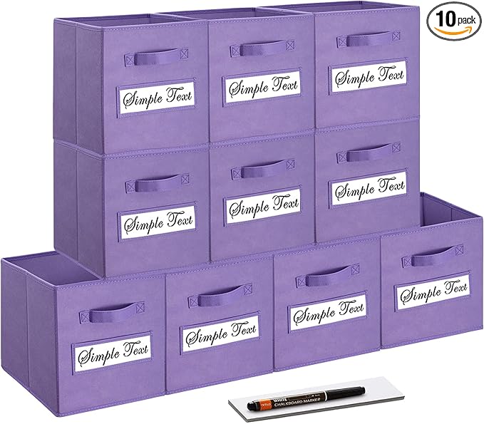 11 Inch Storage Cube,Storage bin,cube storage (Set of 10) Foldable Fabric Cube Storage Bins with 10 Labels Window Cards & a Pen,Baskets Containers for Shelves,Closet Organizers Box,Purple by Artsdi