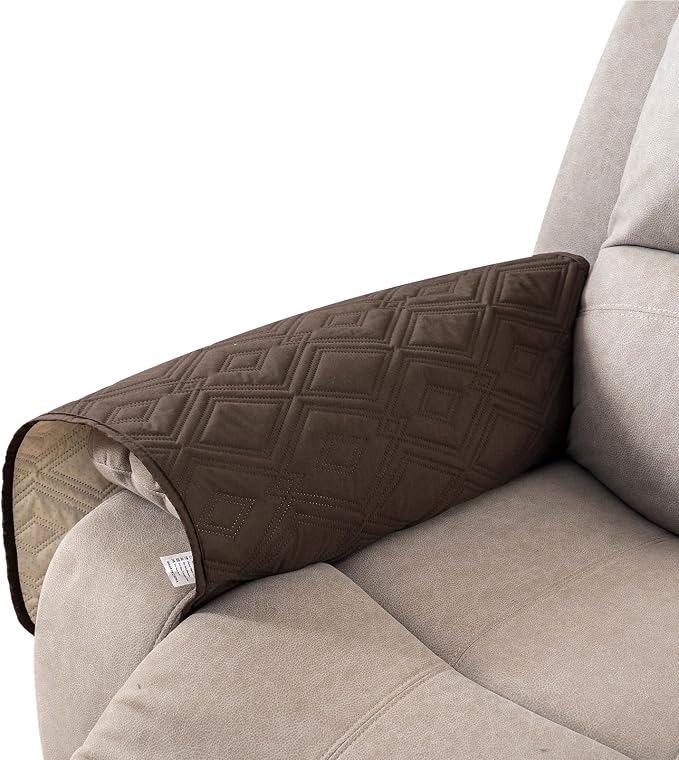 Genina 100% Waterproof Couch Arm Covers Set of 2, Armrest Covers for Sofa Couch Armchair, Anti-Slip Sofa Arm Cover Protectors Armchair Slipcovers for Pets Dogs (Coffee) by Genina