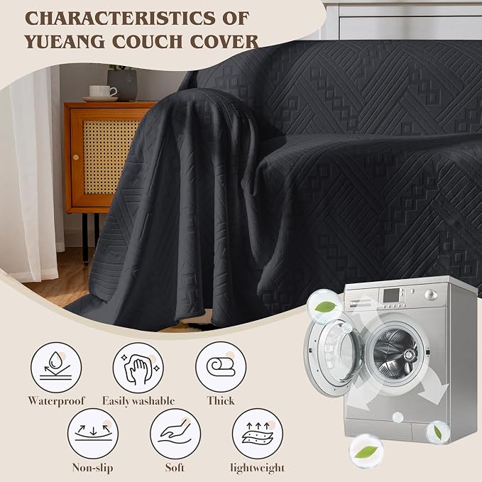 Waterproof Couch Covers for Sofa, Reversible, Pet-Friendly, Washable, and Anti-Slip with 4 Cushion Covers, Sofa Slipcovers for Dogs and Cats (71×150in/Black) - Image 7