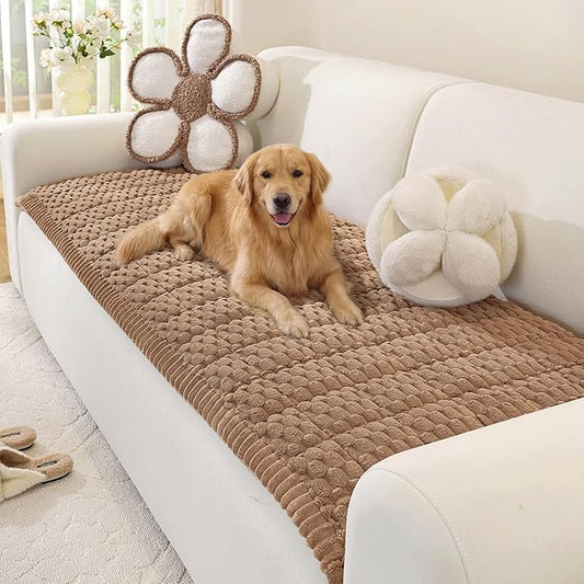 OstepDecor Couch Cover for Dogs, Washable Non Slip Sofa Cover for Pets, Soft Couch Covers for Sofa, Loveseat and Sectional, Furniture Protector Against Pet Hair & Scratches (35.4" x 94.5", Brown) by OstepDecor