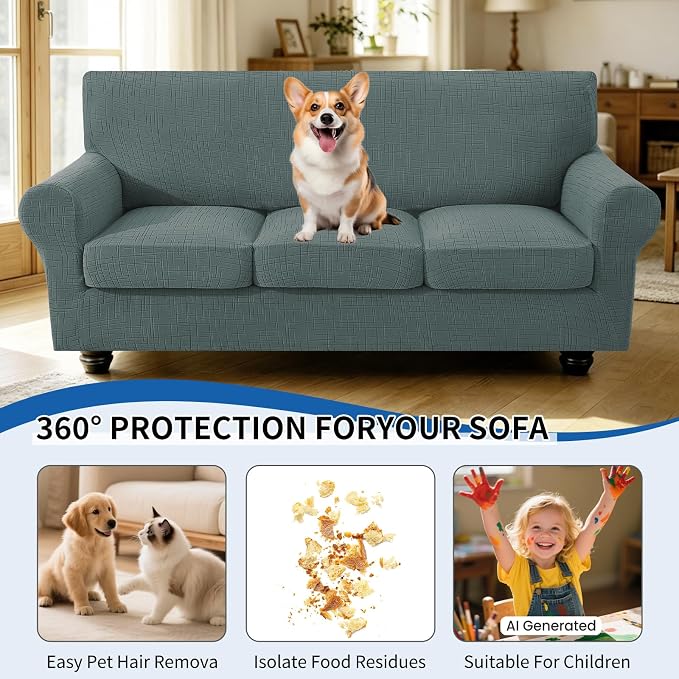 4 Piece Stretch Sofa Covers for 3 Cushion Couch, Non Slip Couch Covers for Sofa, Pet Couch Cover Washable, Couch Slipcover for Dogs, Kids (Sage Green), 91"-110" (3 Cushion XL Sofa) - Image 5