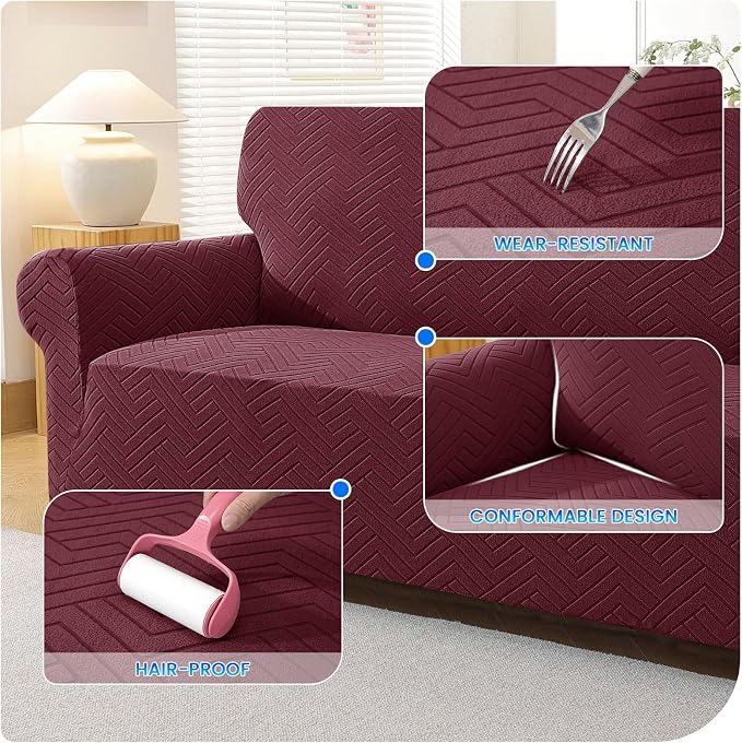 Stretch Sofa Cover Non-Slip Washable Furniture Protector | Stretch, 91"-110".Soft, Non Skid Foam, Elastic Bottom, Machine Washable, for Kids & Pets, Couch & Sofa, Wine Red - Image 6