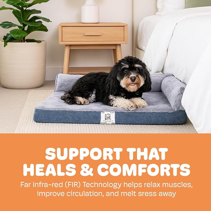 Dog Gone Smart Chill Kuzzi Dual Bolster Crate Pad - Washable Dog Bed Infused with Far Infrared Rays (FIR) Supportive Plush Cushion for Crates, Travel, and Recovery - Slate Blue, Medium 18 x 29 Inches - Image 2