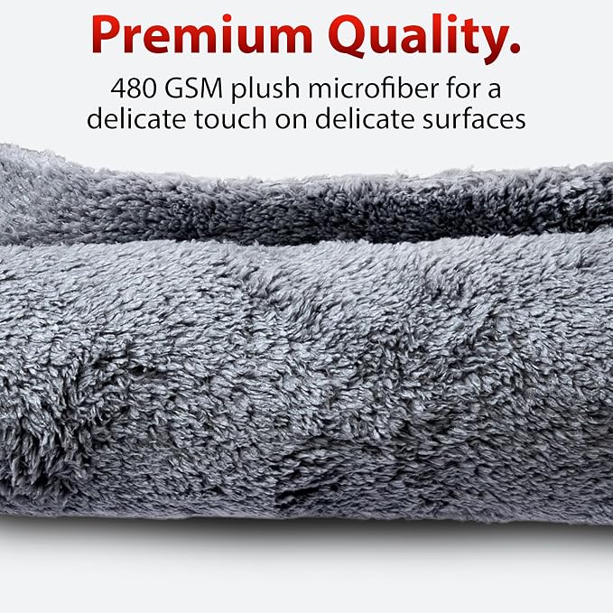 Adam's Borderless Grey Microfiber Towel (6pk) - Premium Ultra Soft Car Detailng Towel Cloths, 480gsm - Safe for Car Wash, Home Cleaning & Pet Drying Cloths (16 Inch x 16 Inch) - Image 3