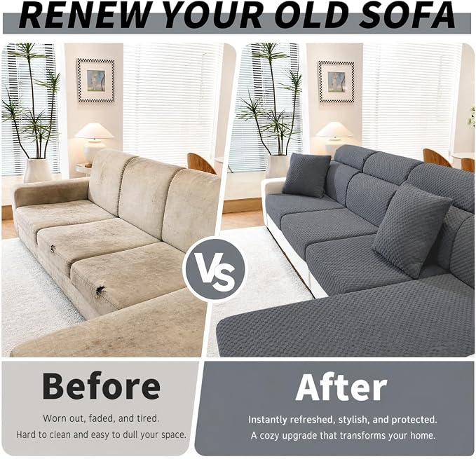 YEMYHOM Couch Cushion Covers for Sofa, Stretch Sectional Couch Seat Cushion Covers Washable Thick Furniture Protector Sofa Slipcovers for Pets (3 Seater + 1 Chaise, Dark Gray) - Image 4