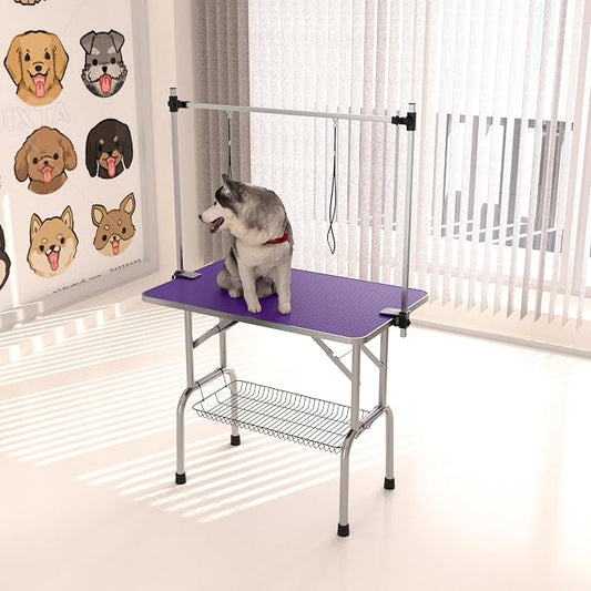 36" Dog Grooming Table Foldable Pet Grooming Tables with Adjustable Arm Noose Storage Mesh Tray Maximum Capacity Up to 330lbs Purple by TRODEP
