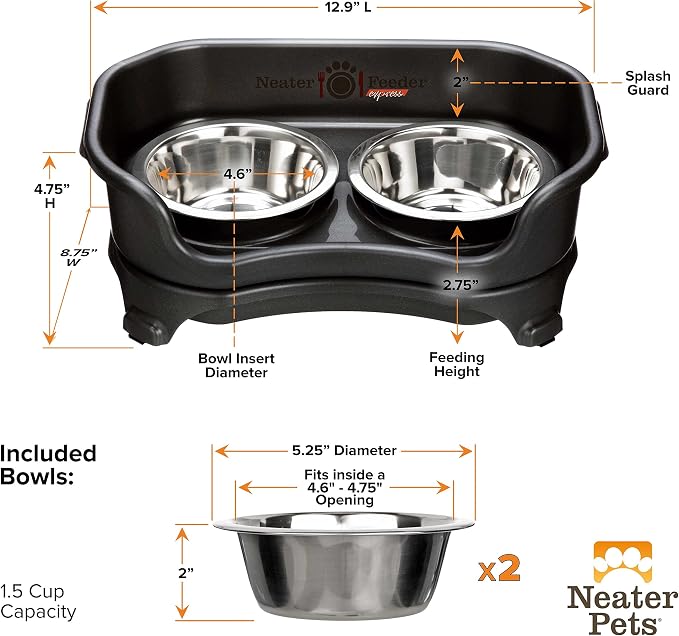 Neater Feeder Express Mess Proof Dog Bowls Elevated for Small Breeds Under 15 Lb, Made in USA, No Spill Raised Dog Food Bowl Stand, Stainless Steel Food and Water Bowl Set, Feeding Station, Black - Image 8