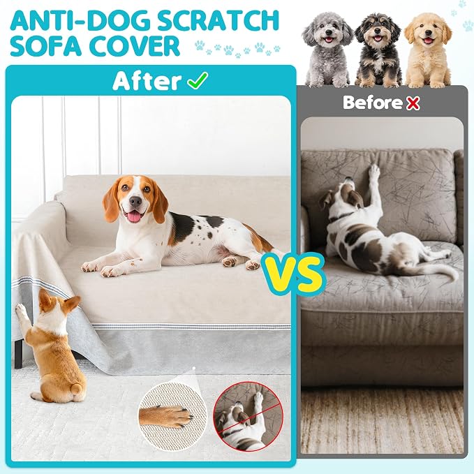 Loiion 100% Double-Sided Waterproof Dog Sofa Cover - Anti-Slip, Leakproof Couch Cover, Pet-Friendly Couch Protectors for Puppy, Large Dog, Kids and Pets Almond150 X91 - Image 3
