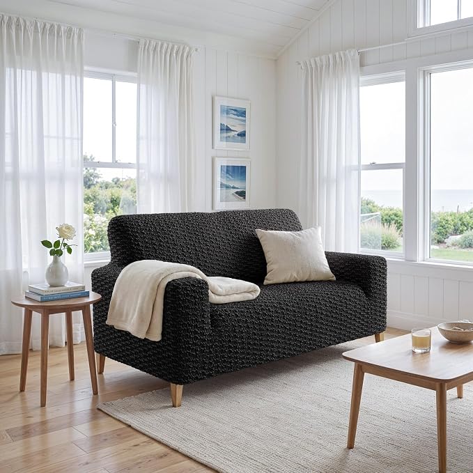 PAULTO BY GA.I.CO. Stretch Sofa Slipcovers – Soft Elastic Fabric Couch Cover for Armchair Loveseat 3-Seater & 4-Seater Sofa Cover – Non-Slip Furniture Protector Washable - Black (40"-63" Wide) - Image 2