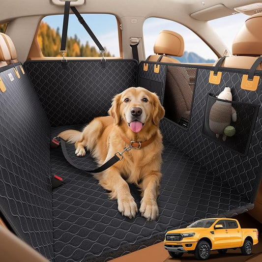 Lamicall Dog Car Seat Cover for Back Seat with Hard Bottom for Truck XL | Upgraded Anti-Ripped Back Seat Extender for Dogs, Waterproof Dog Hammock for Car with Mesh Window, Pet Backseat Protector by Lamicall