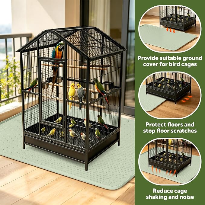 Silicone Bird Cage Mat 50" x 35" Under Crate Floor Protector, Green | Extra Large Waterproof Bird Cage Liner with Raised Edges, Non-Slip Under Crate Mat for Dog Cages, Kennels, Reptile Aquariums - Image 3