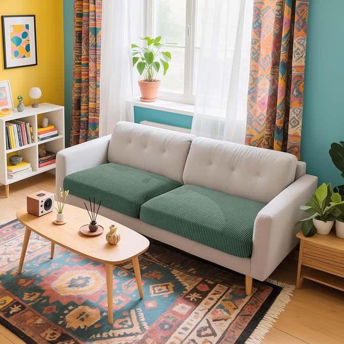Hokway Stretch Couch Cushion Covers, 2 Piece Individual Sofa Cushion Slipcovers，Jacquard Sofa Seat Slipcover Set, Non-Slip Protector for Cushion (Celadon,Small-2PC) - Image 2