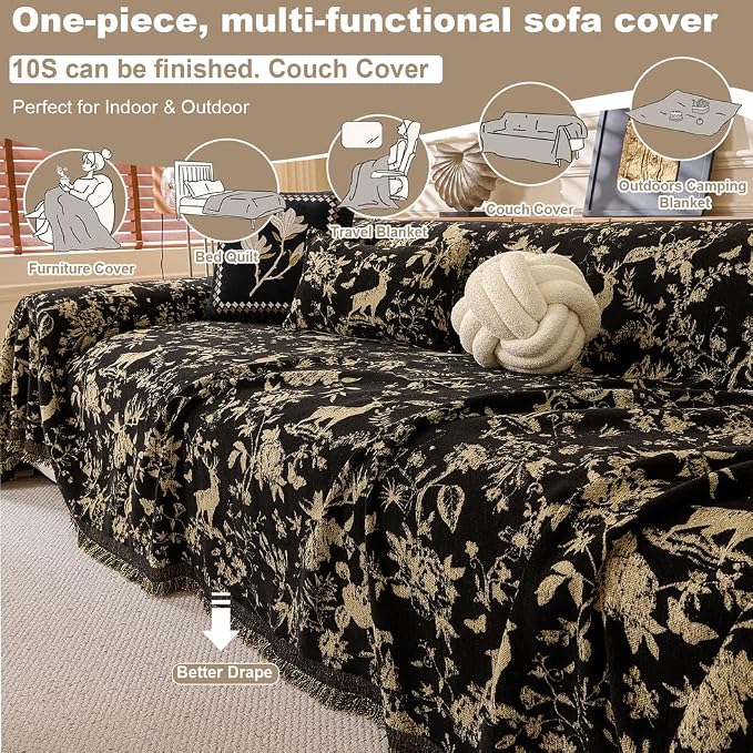ROOMLIFE Boho Couch Covers for Sofa Washable for 2 Cushion Couch, Non Slip Furniture Protector Sofa Couch Cover for Dogs, Soft Breathable Sofa Slipcover, Couch Throw Blankets with Tassels 71''X118'' - Image 6