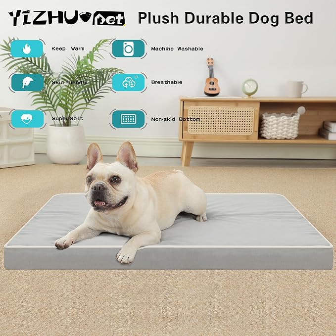 Light Grey 36''x27''x3 Medium L Orthopedic Dog Bed | Soft, Waterproof, Egg Foam, Pet Crate Beds Mat, Kennel Pads, Removable Washable Cover,Non-Slip Bottom,Anti-slip oxford fabric - Image 2