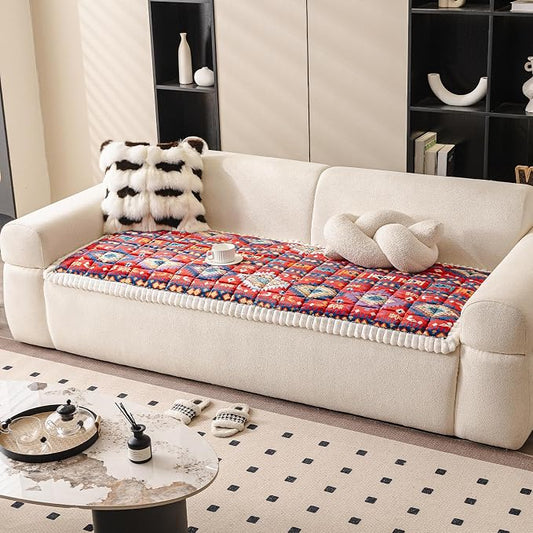 Boho Couch Cover for Pets Super Soft Sofa Covers for Cats & Dogs Washable Sofa SlipCover Furniture Couch Protector for Living Room(35" x 63", Red) by Unknown