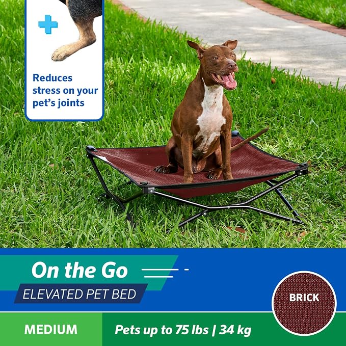 Coolaroo On-The-Go Elevated Dog Bed - Foldable Pop-Up Travel Dog Bed with Breathable, Moisture-Resistant Fabric, Carry Bag Included, Lightweight & Portable, Brick, Medium - Image 3
