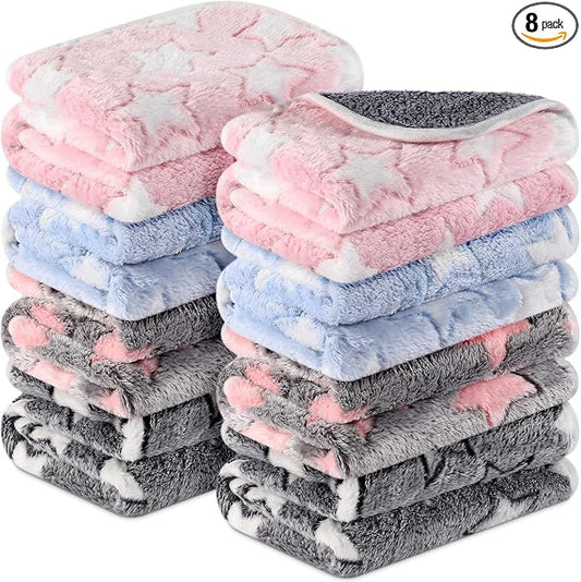 Tudomro 8 Pcs Absorbent Guinea Pig Blankets Washable Small Animal Fleece Bedding Cage Liners Reusable Pet Sleep Mat Pad Cover for Ferret Chinchilla Furniture Protection(Big Star,16 x 24 Inch) by Tudomro