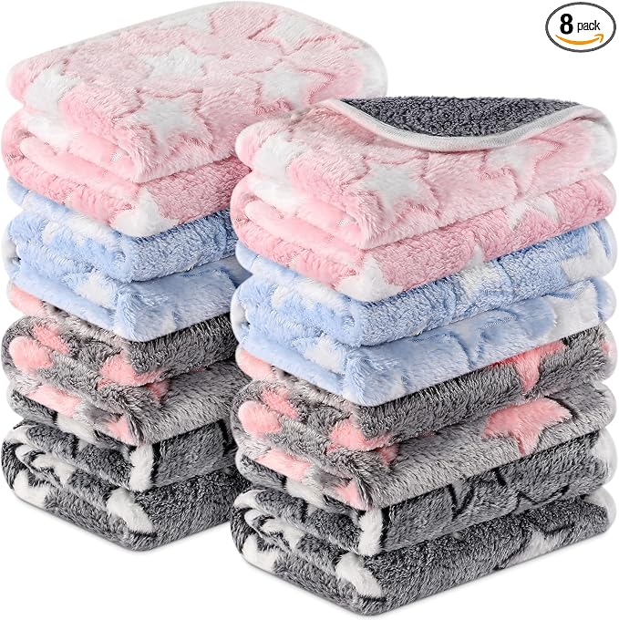 Tudomro 8 Pcs Absorbent Guinea Pig Blankets Washable Small Animal Fleece Bedding Cage Liners Reusable Pet Sleep Mat Pad Cover for Ferret Chinchilla Furniture Protection(Big Star,12 x 12 Inch) by Tudomro
