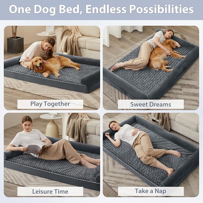 BFPETHOME Orthopedic Washable Human Dog Bed for Adult & Dog Cozy Sleep | Human Size Waterproof Big Soft Pet Couch Bed for Adult & Dogs Relax with Removable Cover Supportive Foam Dark Grey 71x46 Inch - Image 6
