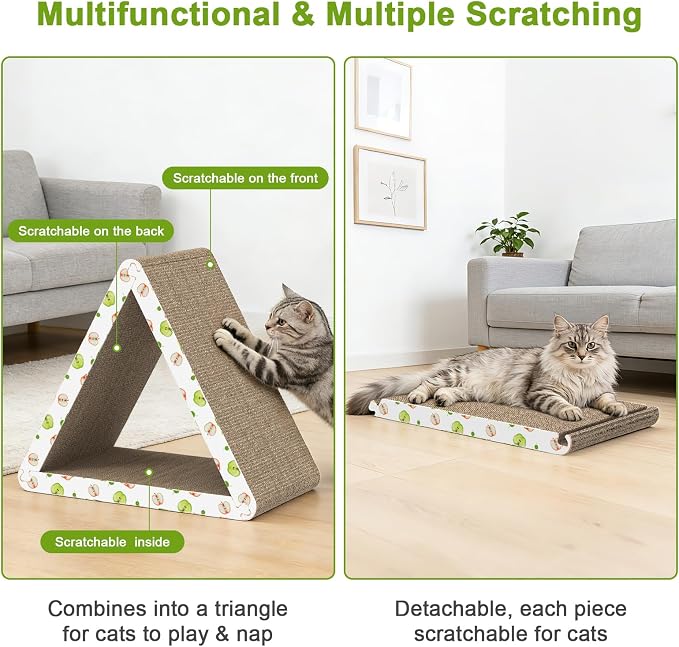 TIMHAKA Triangle Cat Scratcher, Cat Scratching Board for Indoor Cats, 6 Usable Sides Cardboard Cat Scratcher with Catnip, Corrugate Cardboard Cat Scratching with Premium Scratch Textures Design - Image 6