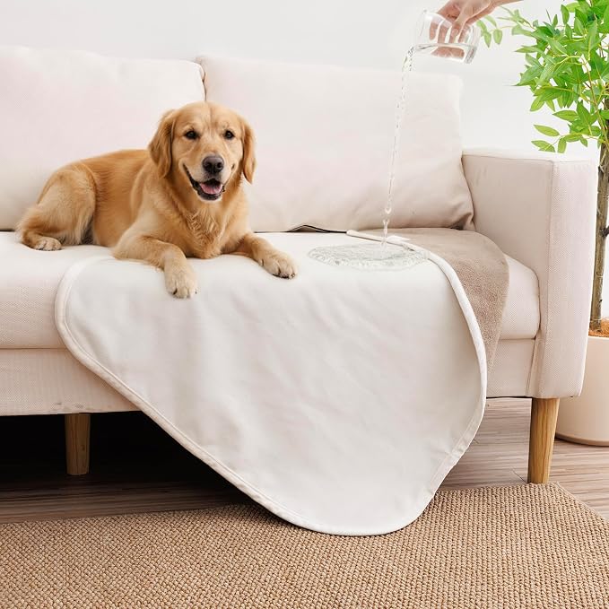 Waterproof Blanket - Reversible Dog Throw as Furniture Protector | Soft Velvet & Flannel, TPU Leak-Proof Liner, Machine Washable, Fits Couch and Bed, 25" x 35", Beige/Khaki by TuffeelHome