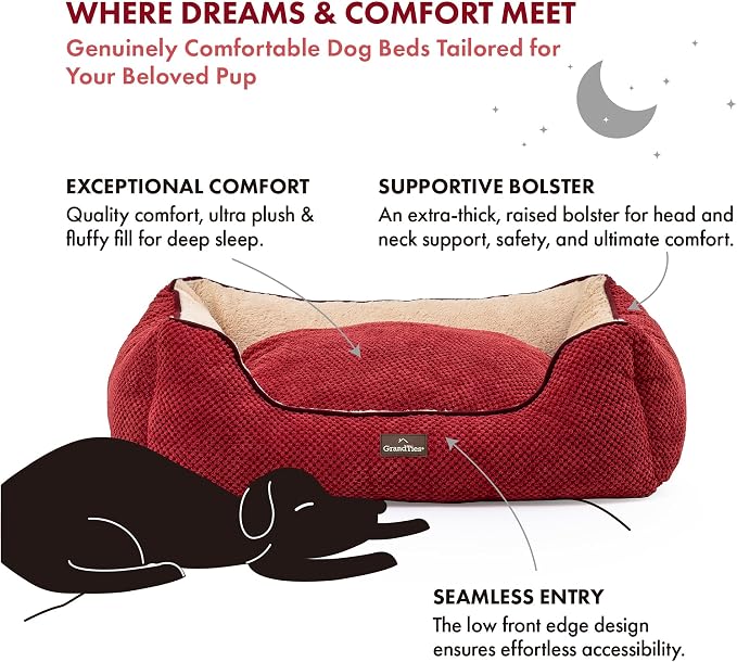 GRANDTIES Fluffy Dog Beds for Small Medium Large Dogs & Cats, Machine Washable Dog Bed, Rectangle Breathable Soft Calming Sleeping Warming Pet Beds with Waterproof & Non-Slip Bottom (M 34", Cherry) - Image 2