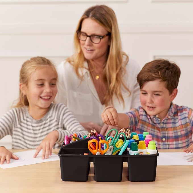 ECR4Kids 6-Compartment Large Plastic Caddy, Multipurpose Organization, Black, 6-Pack - Image 7