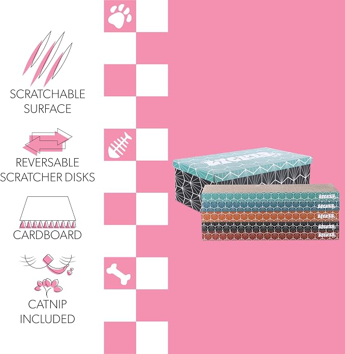 CSR1009A Naomi 17" Modern Cardboard Reversible Cat Scratcher Pad in Box with Catnip, Multi-Colored (5-Pack) - Image 4