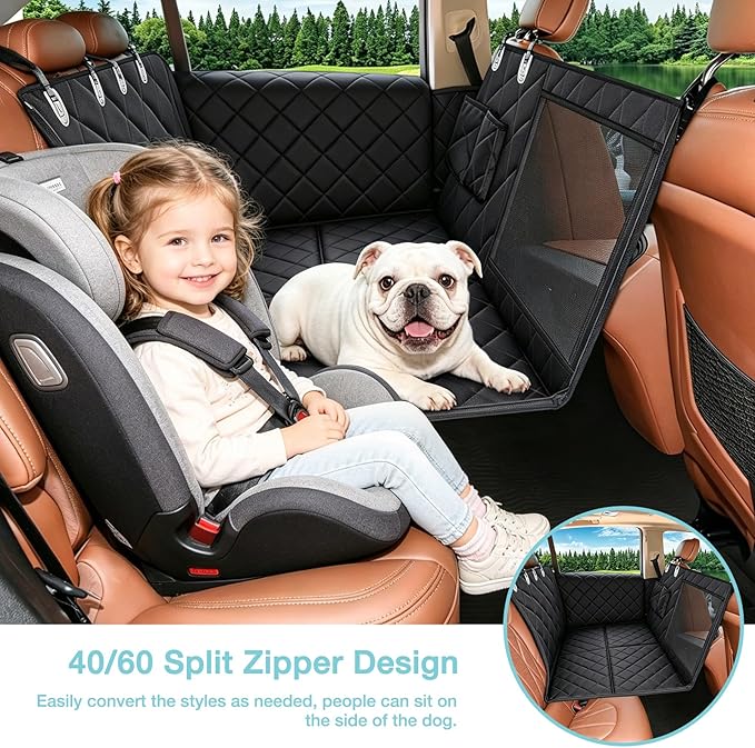Truck Hard Bottom Car Seat Cover for Dogs | Mesh Window & 2 Safety Belts | 100% Waterproof Sturdy Back Seat Extender with Door Protectors |Non-Slip,Scratchproof Pet Car Rear Seat Protector Fit Pickup - Image 5
