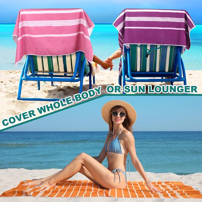 EBOOT 10 Pack Oversized Beach Towel Set Extra Large Pool Towels Microfiber Quick Dry Swim Blanket for Adult Women Men Face Hand Body Bath Travel Pool(Lovely Color,36 x 72 Inch,Stylish Stripe) - Image 6