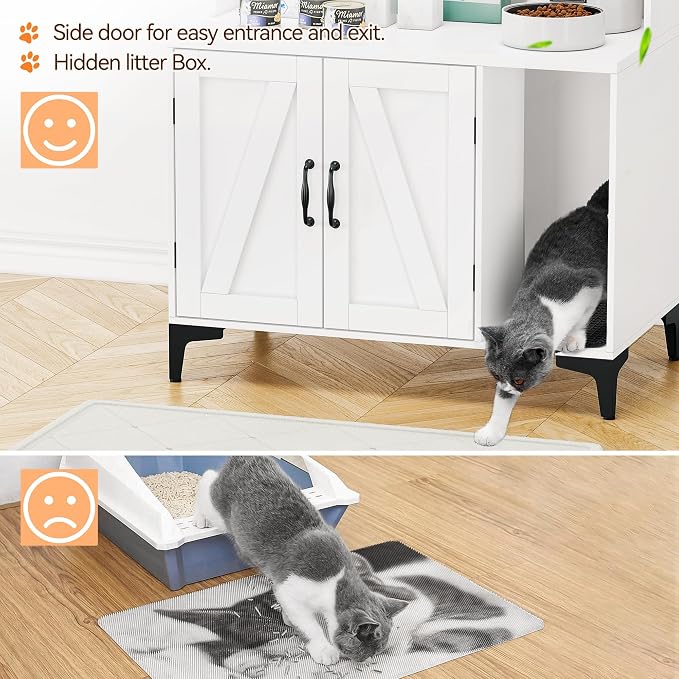 IDEALHOUSE Cat Litter Box Enclosure with Shelves and Doors,Wood Sturdy Hidden Litter Box Furniture,Indoor Cat House Furniture for Most of Litter Box,Litter Box Cabinet,White - Image 6