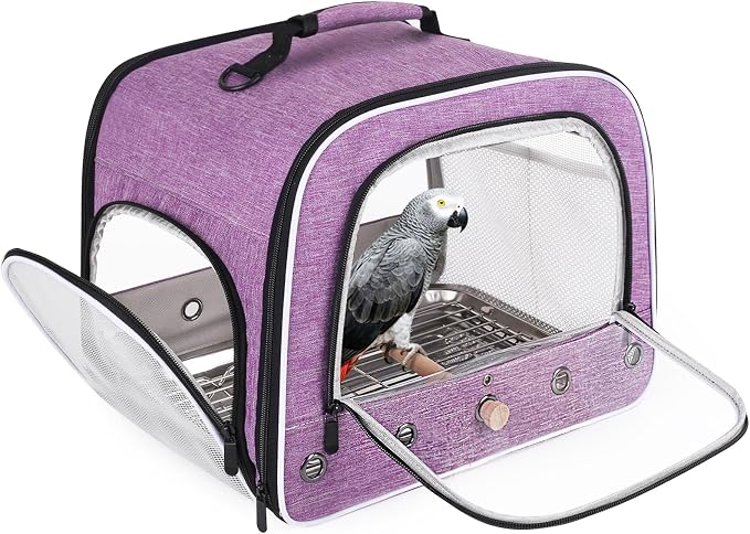 halinfer Bird Travel Carrier Cage for Large Size Parrot, Portable Bag with Metal Tray and Grid to Carry and Transport Medium and Large Birds Like African Grey, Long Tail Cockatiel and Parrot by halinfer