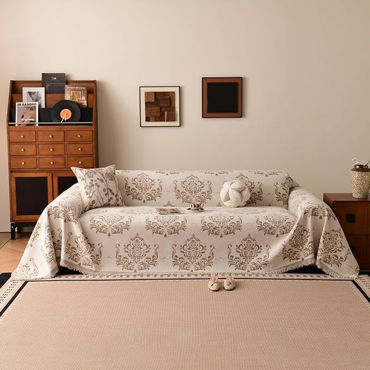 STACYPIK Vintage Floral Sofa Cover for Dogs, Versatile Couch Cover Blanket | Beige, Thick Chenille, Washable Jacquard Couch Protector for 3 Cushion Couch/Loveseat/Sectional Sofa, Pet Friendly-71"x150" by STACYPIK