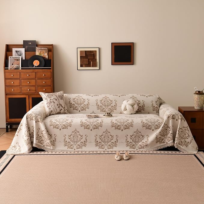 STACYPIK Vintage Floral Sofa Cover for Dogs, Versatile Couch Cover Blanket | Beige, Thick Chenille, Washable Jacquard Couch Protector for 2 Cushion Couch/Loveseat/Sectional Sofa, Pet Friendly-71"x118" by STACYPIK