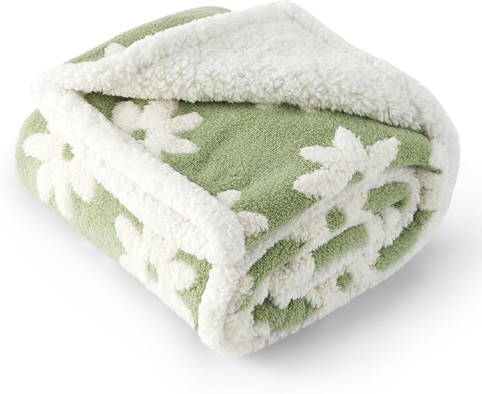 LE SURE Waterproof Dog Blankets for Large Dogs Cute Cozy 3D Jacquard,40x50 | Warm Soft Pet Blanket for Senior Dogs Aesthetic Gift, Washable Sherpa Throw, Reversible Couch Protector, Flower Garden Green - Image 7