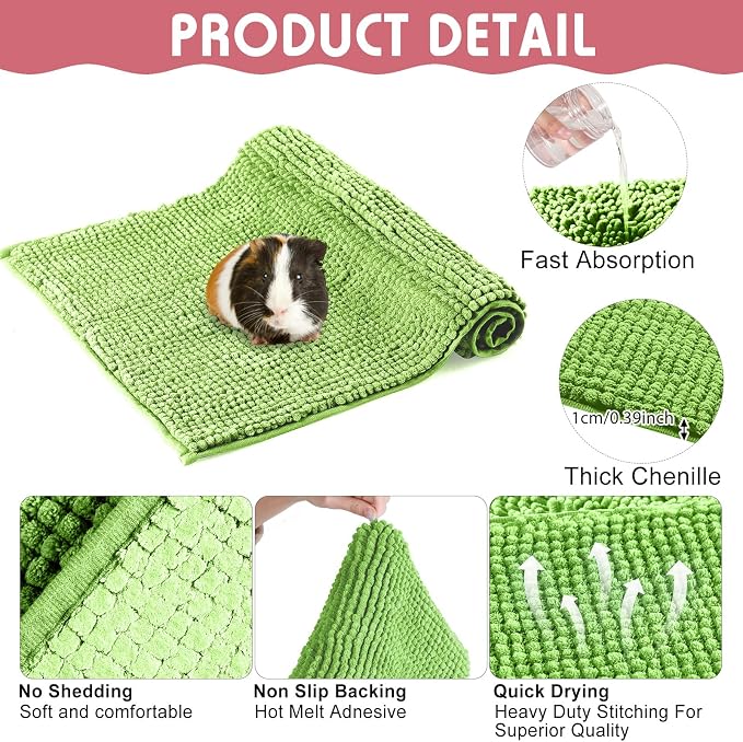 Amylove 4 Pcs Guinea Pig Cage Liner 12 x 12 Inch Washable Chenille Pee Pads Pet Dog Cat Bedding Training Mat Reusable for Small Animals Puppy Bunny Hamster Chinchilla - Image 3