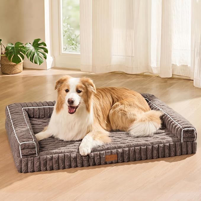 Orthopedic Calming Large Dog Bed Pet Sofa Bed 48''X30'' Taupe | 3-Sided Pet Couch Large Sized Dog, Soft Egg-Crate Foam Dog Mat, Waterproof Removable Washable Cover, Nonskid Bottom Cat Bed by Unknown