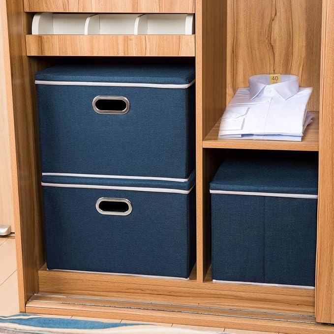 PRANDOM Large Collapsible Storage Bin with Lid [1-Pack] Fabric Foldable Storage Box Organizer Container Basket Cube with Cover for Home Bedroom Closet Office Nursery Royal Blue(17.7x11.8x11.8) - Image 3