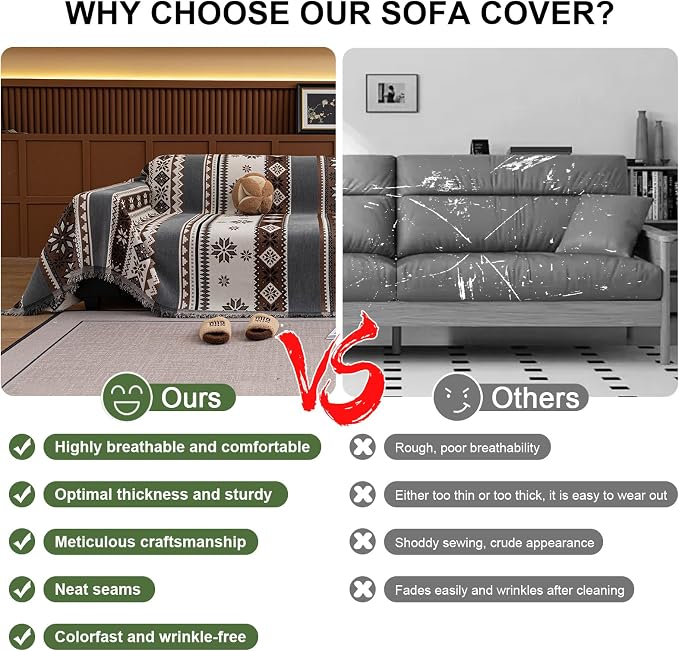 ROOMLIFE Couch Cover 3 Cushion Sofa, Washable Non Slip Furniture Sofa Protector Cover, Soft Chenille Sofa Slipcovers Sectional L Shape Dogs Couch Cover Throw Blanket with Tassels 71''X150'' - Image 3