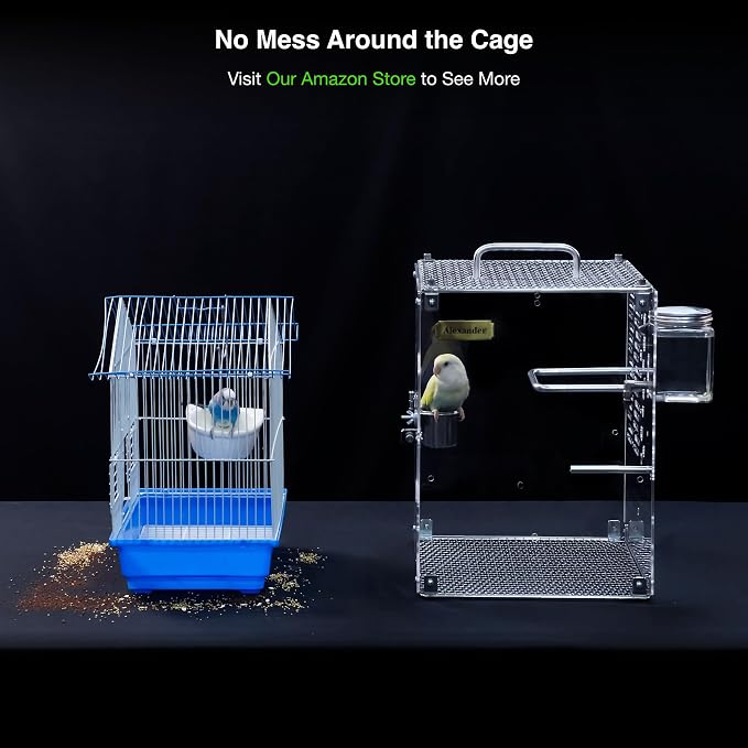 GuineaLoft™ Crystal Clear Custom Acrylic Bird Cage (Model-ET2) | Custom Sizes from Small to Extra Large w/ Optional Divider, Name Plate, UV Background, & Accessories - Image 8