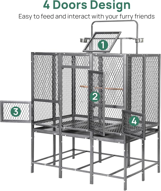 44" Carbon Steel Bird Flight Cage Detachable Playtop Indoor Outdoor | Heavy Duty Carbon Steel Flight Cage for Cockatiels, Parakeets, Conures & Lovebirds (Indoor & Outdoor Use) - Image 4