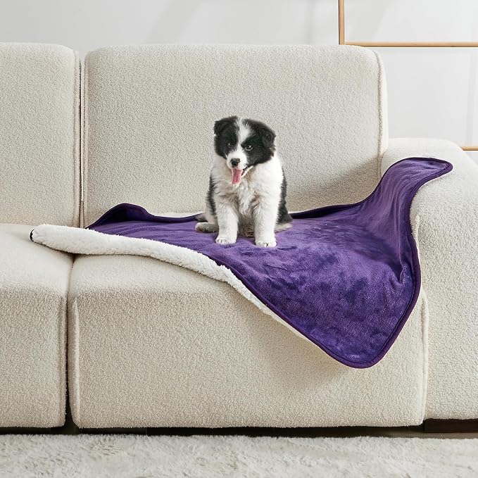Waterproof Blanket for Bed Couch Sofa, Soft Liquid Pee Proof Pet Blanket for Dog Puppy Cat, Reversible Sherpa Fleece Furniture Protector (Dark Purple, 30x40 inches) by Yaning