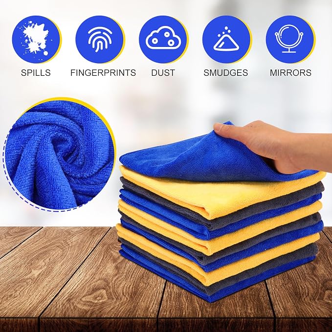 Nuenen Microfiber Cleaning Cloths for Cars 16 x 16 Inch Ultra Absorbent Car Towels Drying Reusable Cleaning Supplies House Kitchen Window Microfiber Towel(Blue, Gray, Yellow,60 Pcs) - Image 3