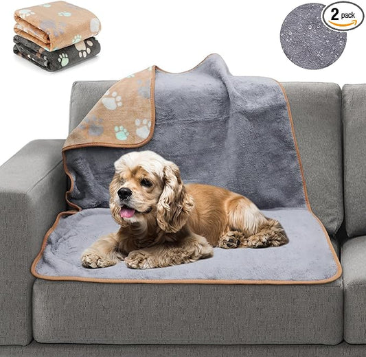 YUEPET 2 Pack Waterproof Dog Blanket, Puppy Blanket for Medium Dogs & Cats | Bed Couch Sofa Protector, Waterproof Inner Layer, Reversible Fleece, 40 x 30 in, Washable, Medium Dogs and Cats, Gray Coffee by YUEPET