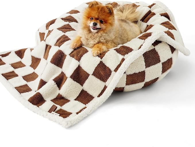 LE SURE Waterproof Dog Blankets for Small Dogs Cute Cozy 3D Jacquard,25x35 | Puppy Blanket for Cat Aesthetic Gift, Warm Soft Sherpa Throw Washable, Reversible Pet Couch Protector, Brown Checks - Image 8