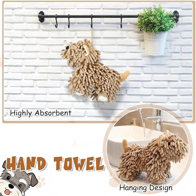 Tegeme 1 Pcs Chenille Dog Hand Towel Fuzzy Towel Absorbent Microfiber Soft for Bathroom Kitchen Washstand (Brown,Standing Dog) - Image 6