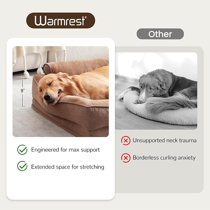 XL Orthopedic Dog Beds for Large Dogs, Waterproof Egg-Crate Foam Pet Couch Bed with Soft Sides, Non-Slip Dog Sofa with Flannel Removable Washable Cover, 42" L Supportive Pet Sofa, Brown - Image 6