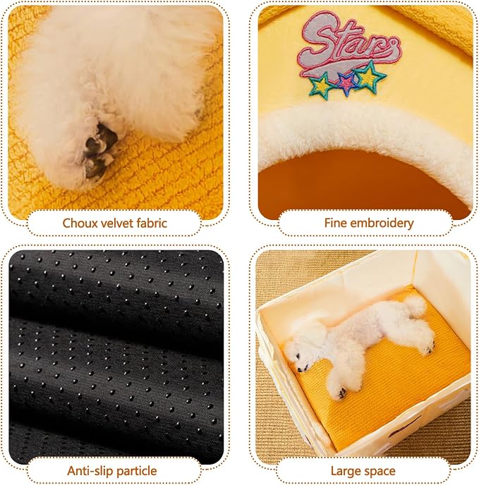Cat House, Cartoon Cat Cave Bed with Removable Washable Cushion Pillow, Cute Cat Tent, Warm and Soft Chimney Cat House for Dogs Cats Small Animals(L, Pink) - Image 3