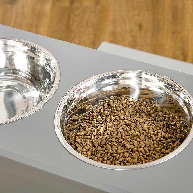 PawHut Raised Pet Feeding Storage Station with 2 Stainless Steel Bowls Base for Large Dogs and Other Large Pets, Gray | with2 Stainless Steel Bowls Base for Other Large Pets - Image 9